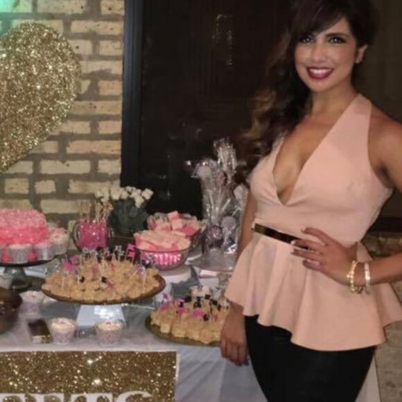 Marciano Womens Dusty Pink Peplum Top Plunging Neckline Metal Detail Backless - Picture 11 of 12